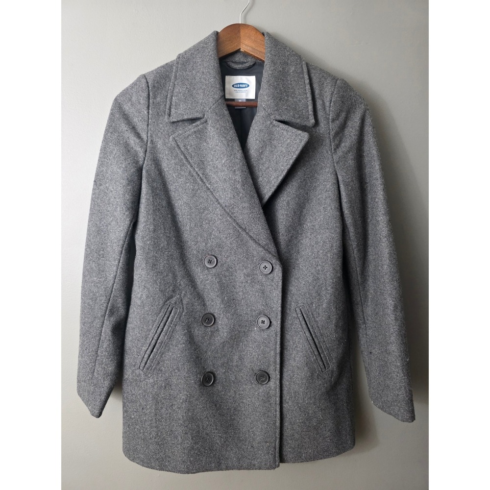 Old Navy Womens Gray Wool Blend Double Breasted Peacoat Jacket XS RN54023